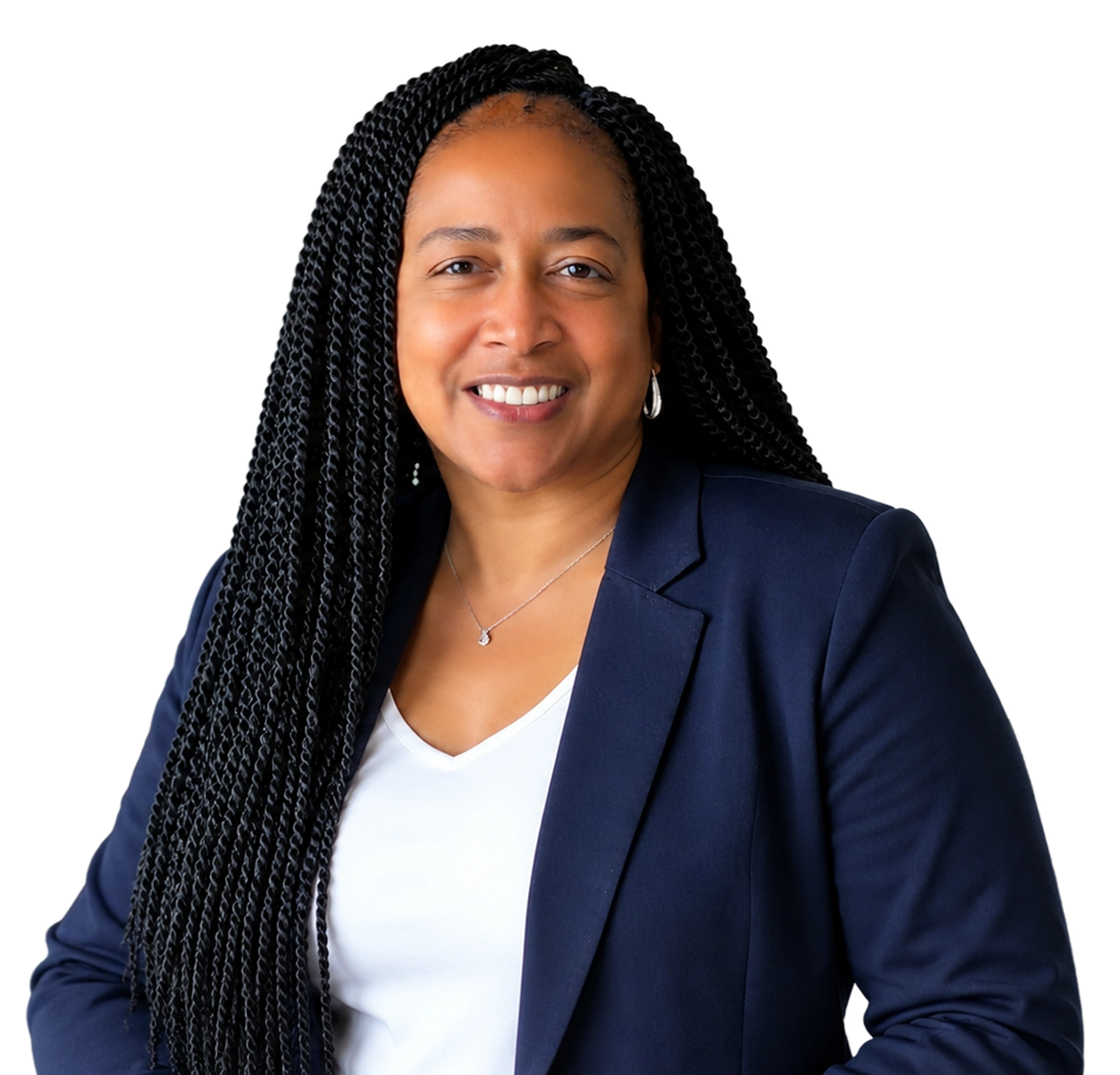 Professional woman with long dark braids